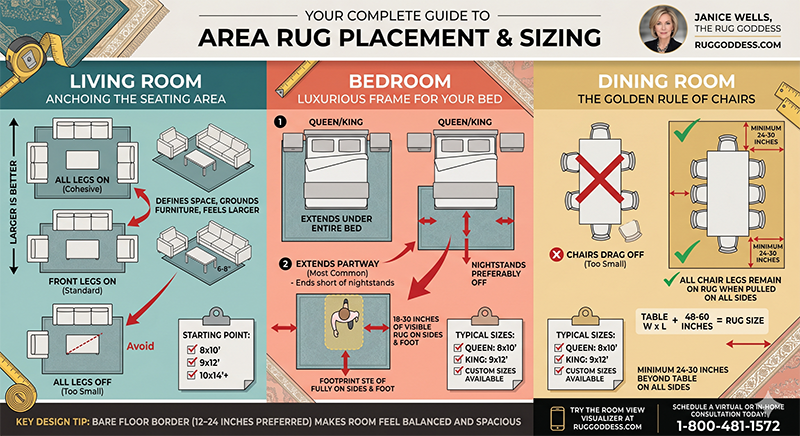 Where should an area rug be placed in a room Where should an area rug be placed in a room